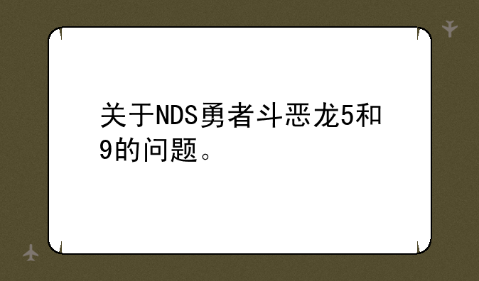 关于NDS勇者斗恶龙5和9的问题。