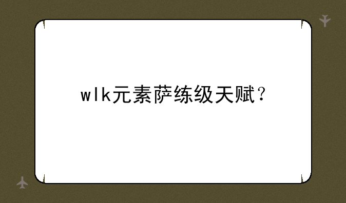 wlk元素萨练级天赋？