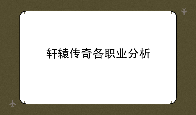 轩辕传奇各职业分析