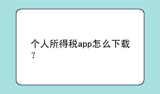 个人所得税app怎么下载？