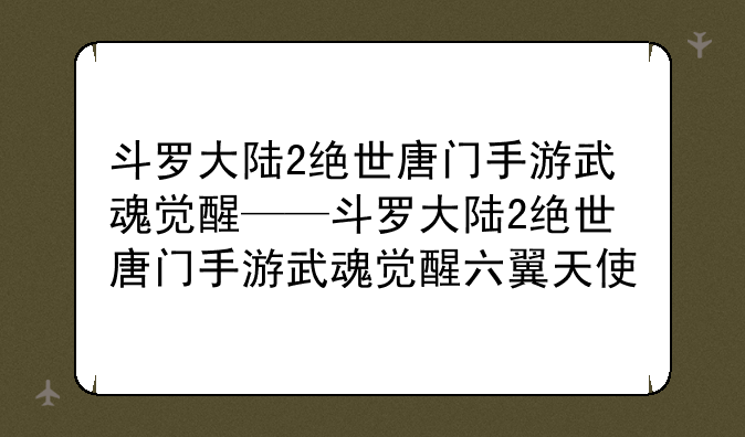 斗罗大陆2绝世唐门手游武魂觉醒——斗罗大陆2绝世唐门手游武魂觉醒六翼天使