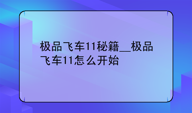 极品飞车11秘籍__极品飞车11怎么开始